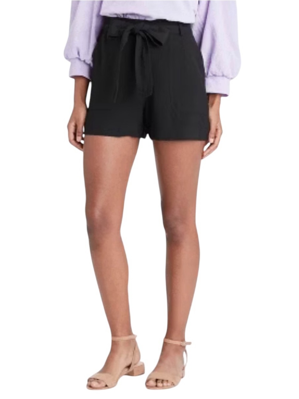 Women’s Black High-Waist Tie-Front Dressy Shorts Size Large